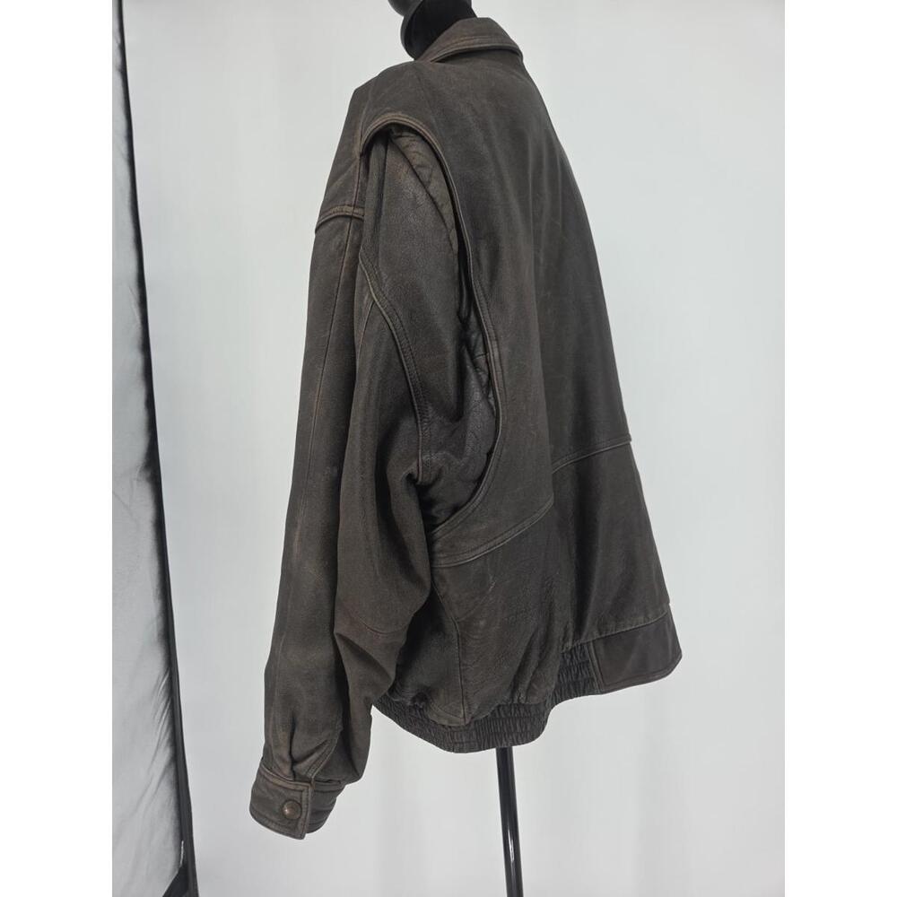 Vintage Canyon Ridge Mens Distressed Brown Leather Bomber Jacket Size 2XB 1990s - Picture 5 of 9